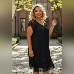 Rabbit Rabbit Rabbit black pleated mini dress with delicate lace crochet